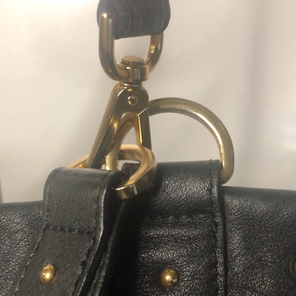 SEE BY CHLOE “COLLINS” Black Leather Saddlebag. Gold studs & leather tassels. - Picture 4 of 15